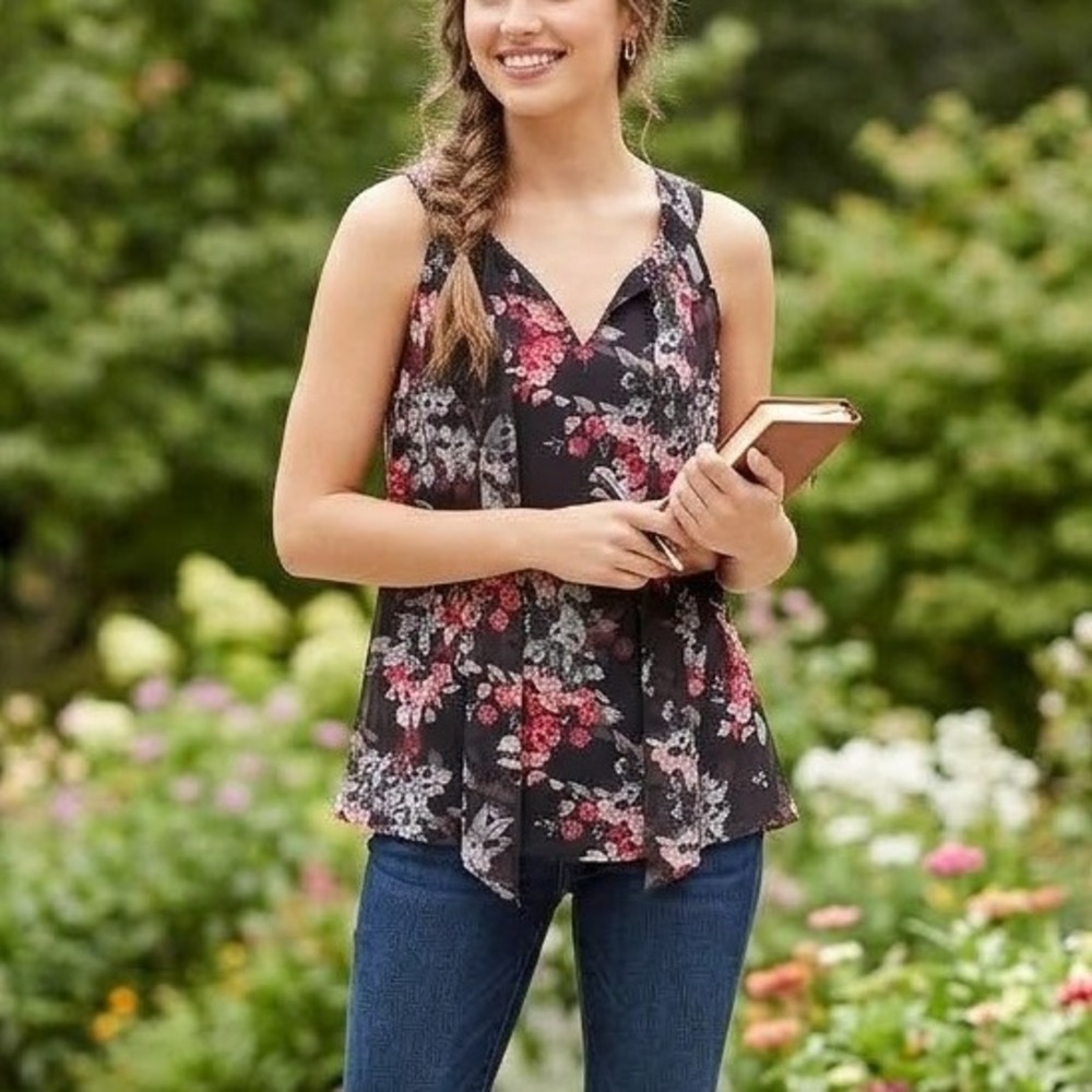 White House Black Market Floral Halter Date Top Black Pink Size 6 NWT 570258498